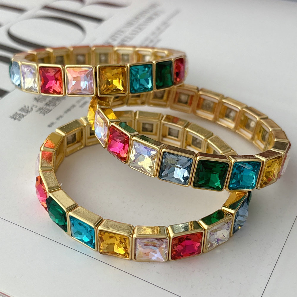 Sqaure colorful stone elstic bracelet