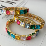 Sqaure colorful stone elstic bracelet