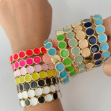 Enamel roun charm elstic bracelet