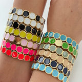 Enamel roun charm elstic bracelet