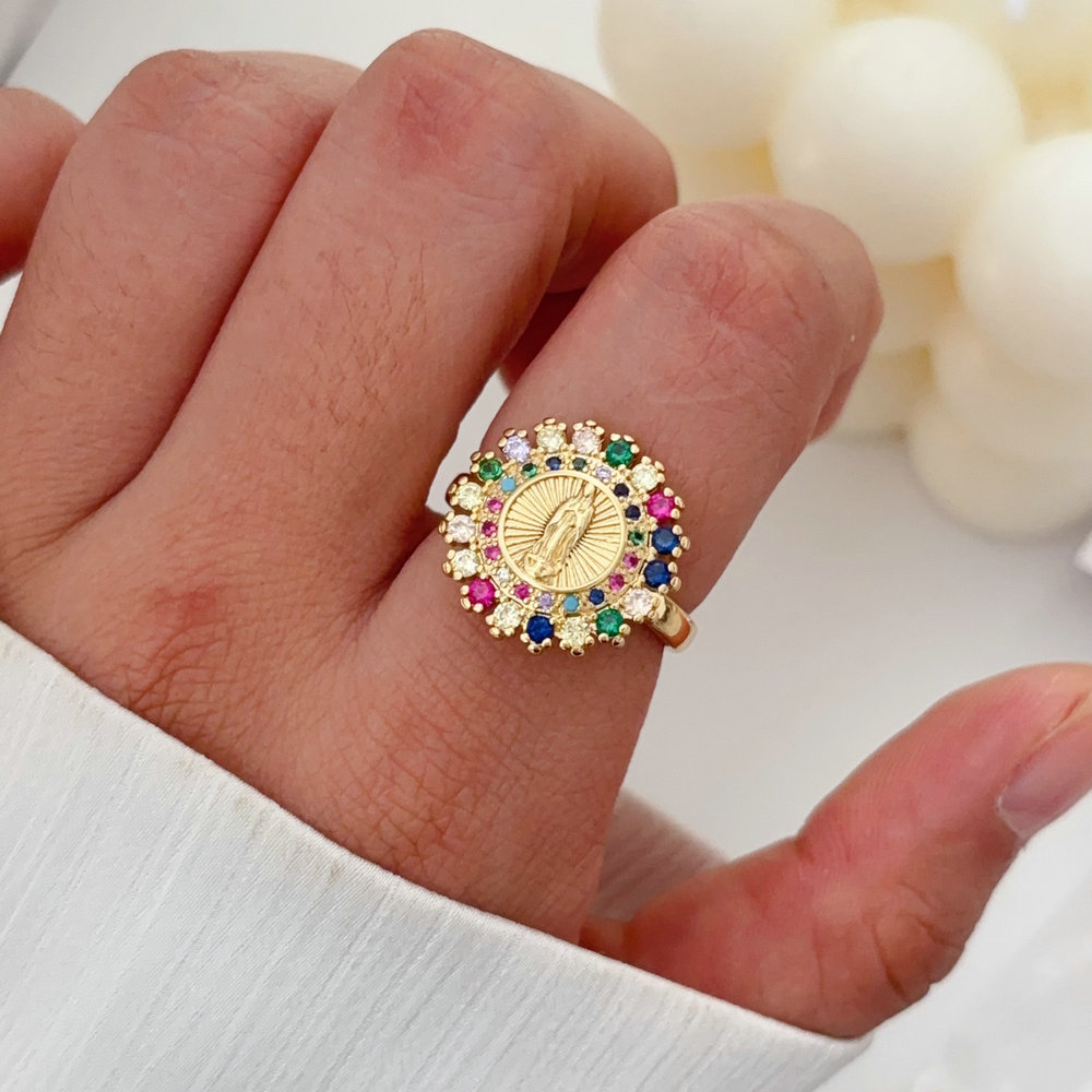 Pave colorful Religious Series Ring