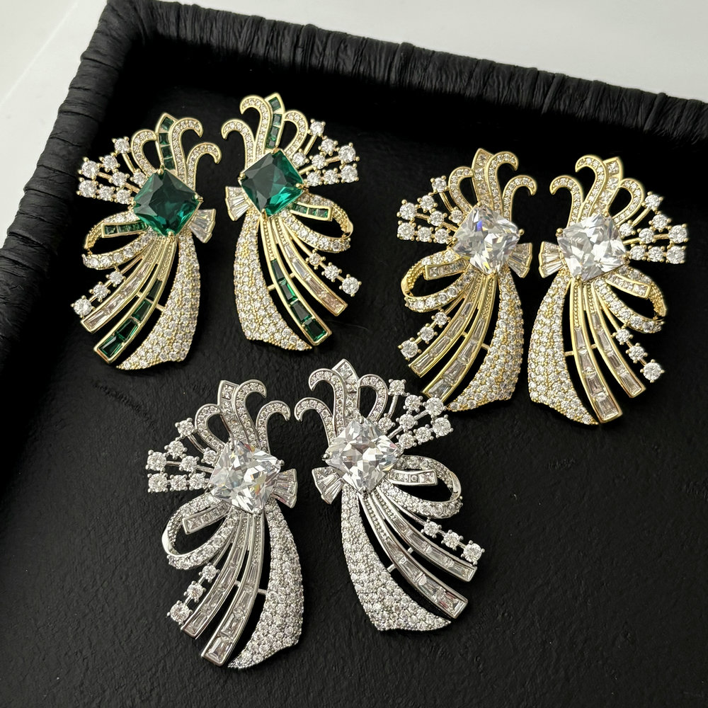 Pave zircon fine wing earrings
