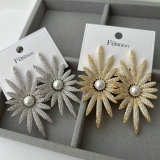 Pave zircon star pearl earrings