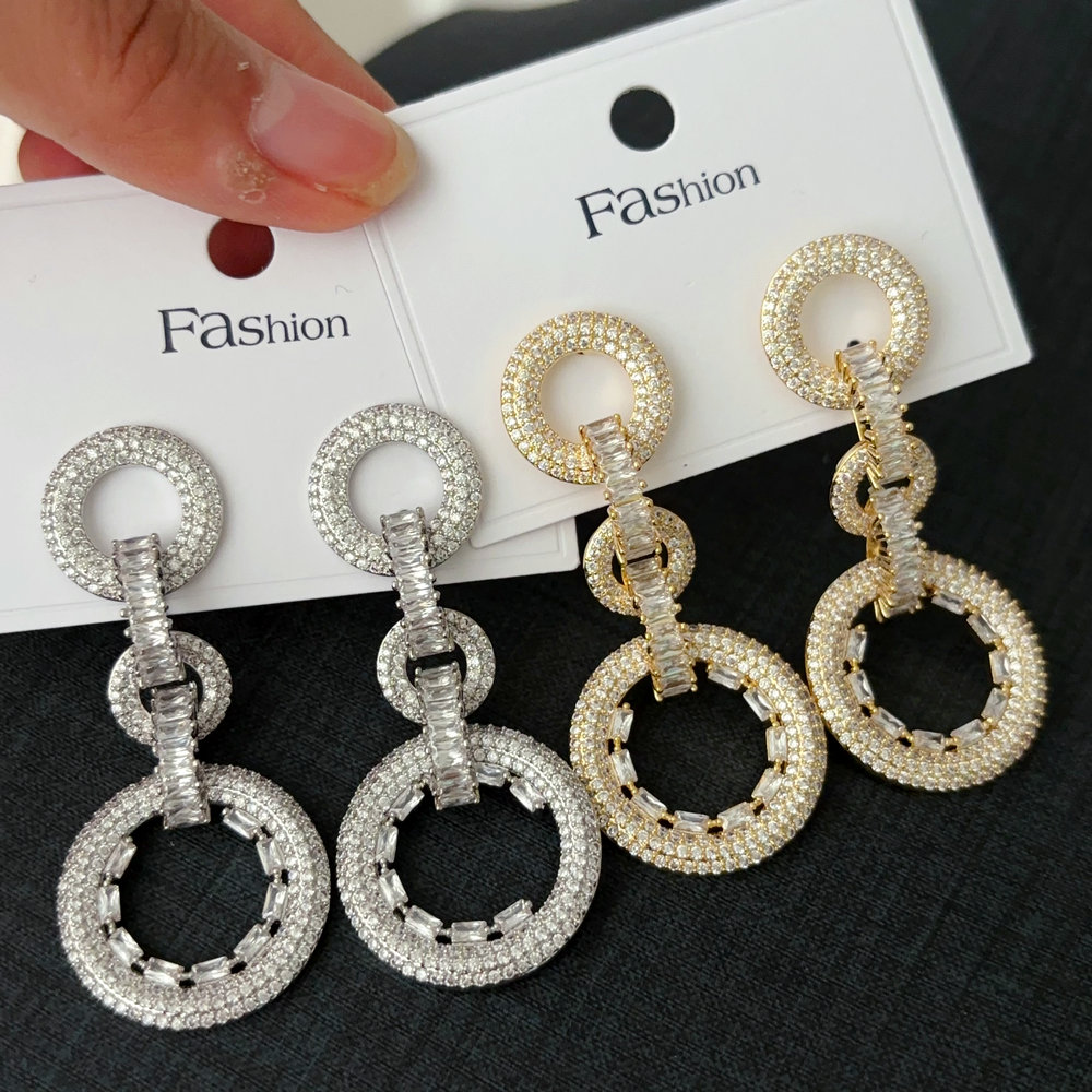 Pave zircon link chain earrings