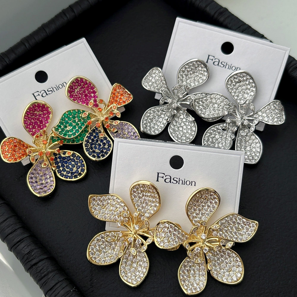 Chunky pave zircon flower earrings