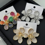 Chunky pave zircon flower earrings