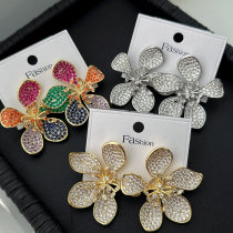 Chunky pave zircon flower earrings