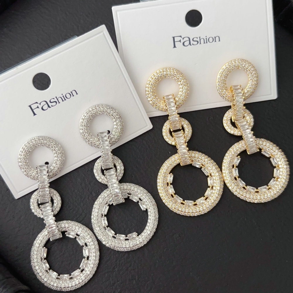 Pave zircon link chain earrings