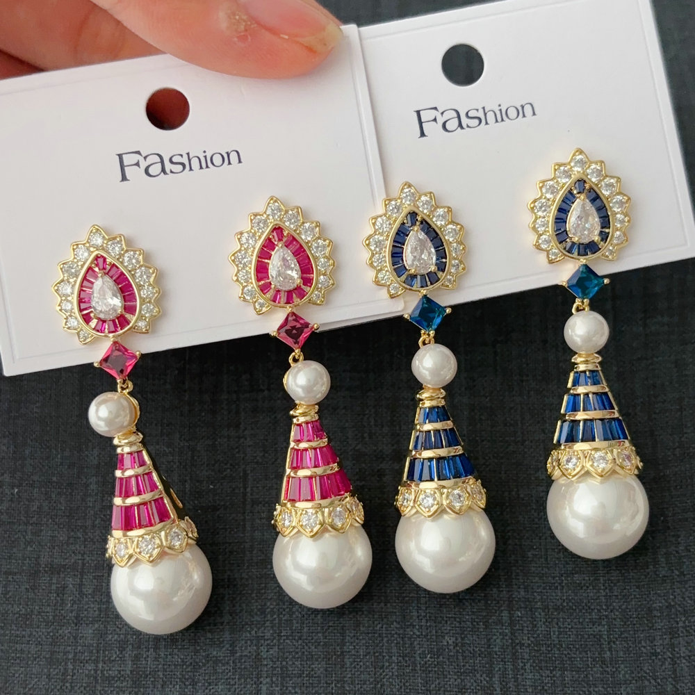 Pave zircon colorful teardrop earrings