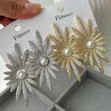 Pave zircon star pearl earrings