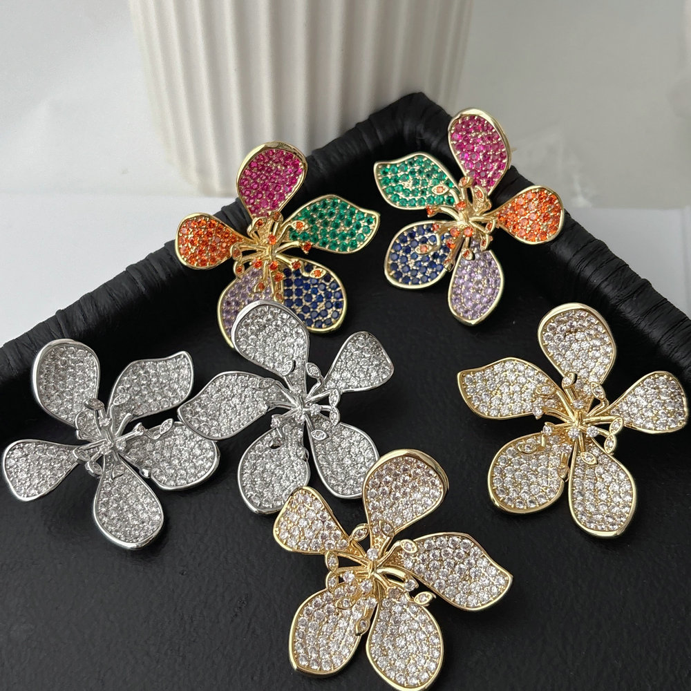 Chunky pave zircon flower earrings