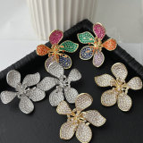 Chunky pave zircon flower earrings