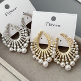 Pave pearl fan earrings