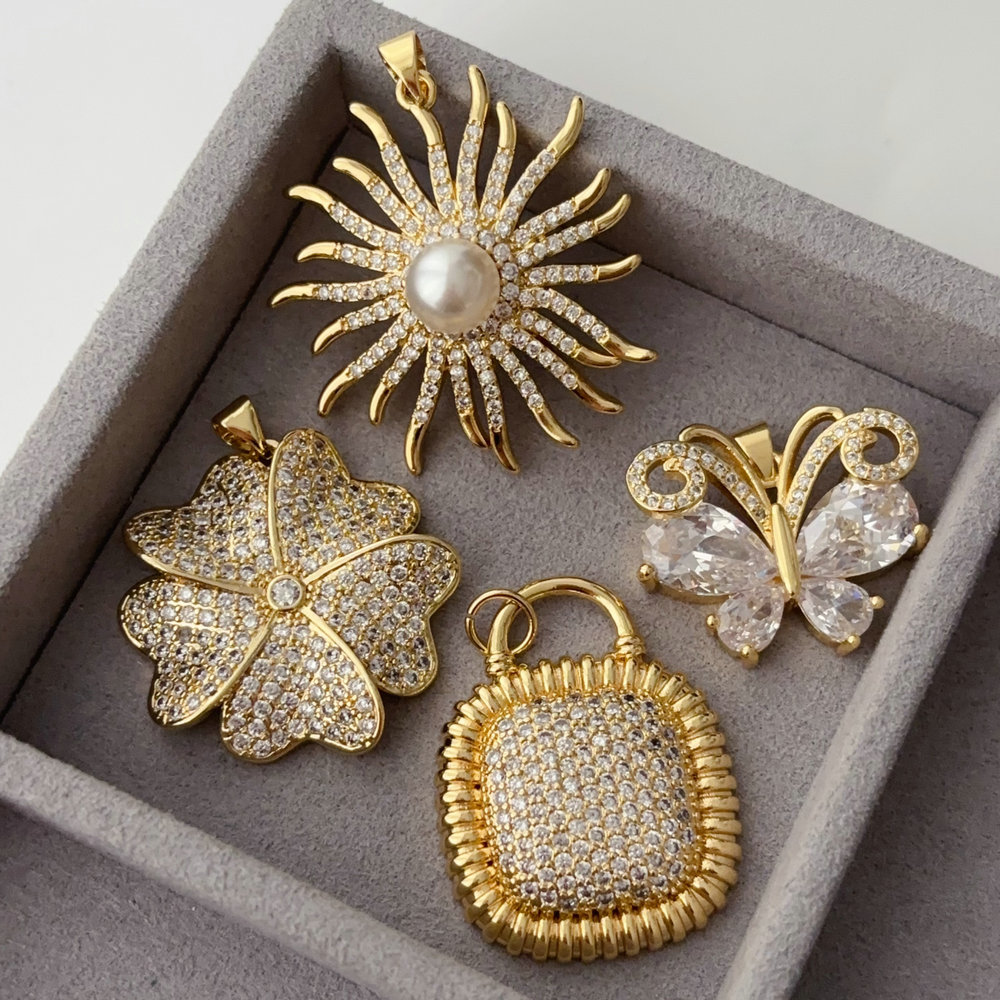 Pave zircon sunflower pendant