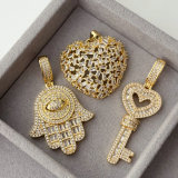 Pave zircon heart hand key pendant