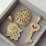 Pave zircon heart hand key pendant
