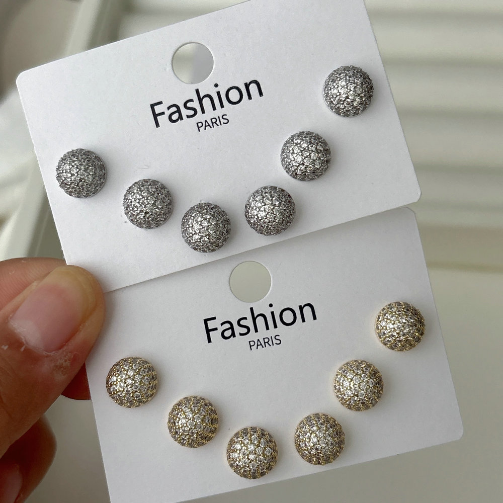 Pave zircon ball set earrings
