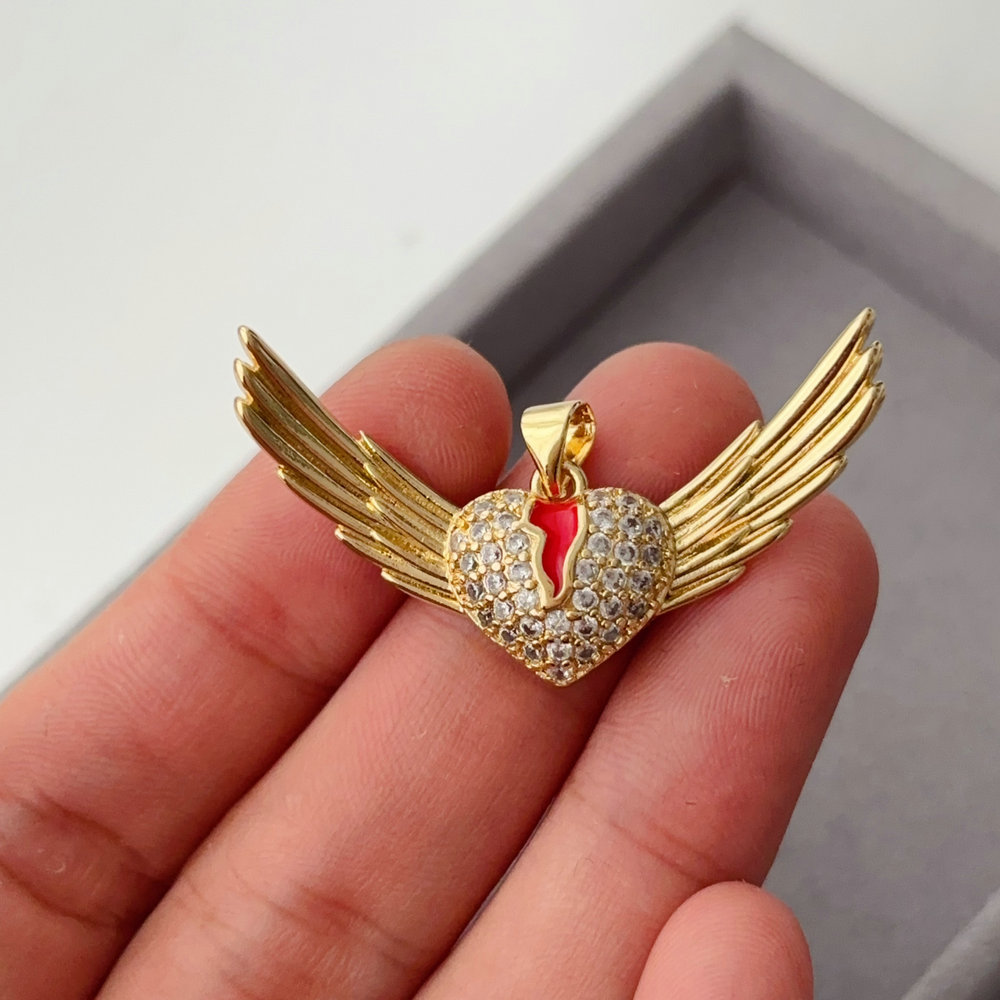 Pave zircon angle wing charm