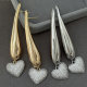 Pave long bar heart charm earrings