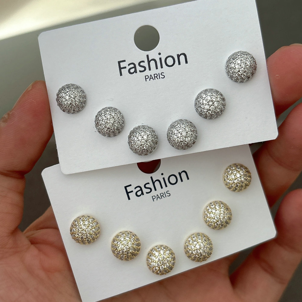 Pave zircon ball set earrings
