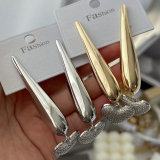 Pave long bar heart charm earrings
