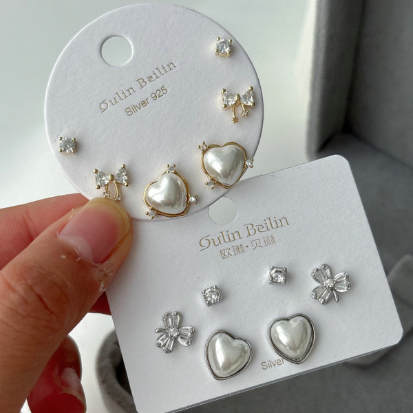 Set heart pearl earrings