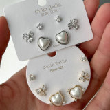 Set heart pearl earrings