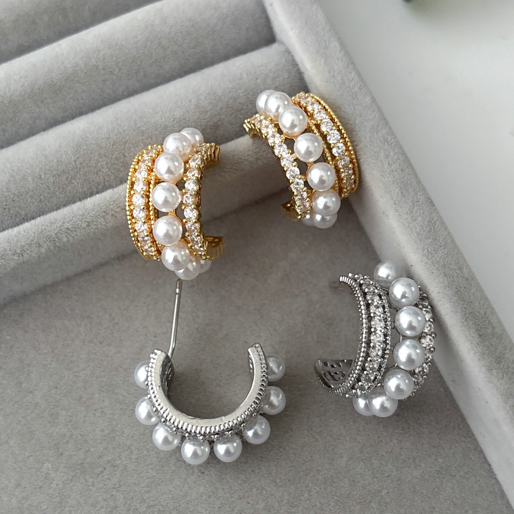 Pave pearl earrings