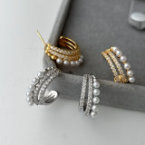 Pave pearl fan earrings