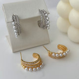 Pave pearl fan earrings