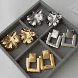 Metal square leaf earrings