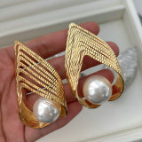 Chunky pearl fan shape earrings