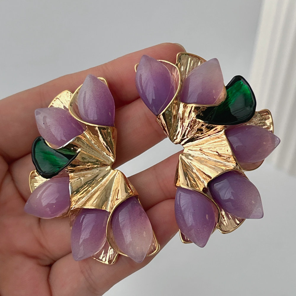 Purple flower earrings