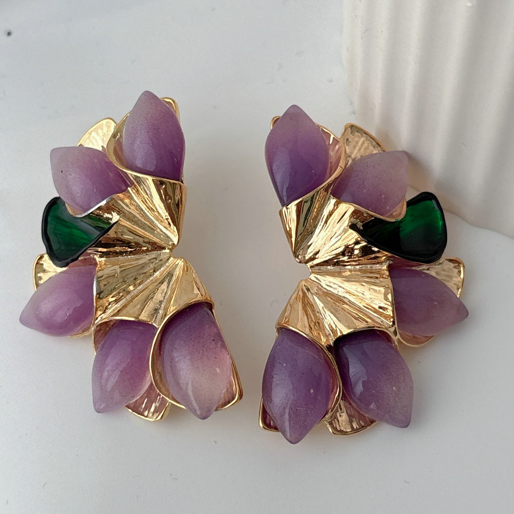 Purple flower earrings