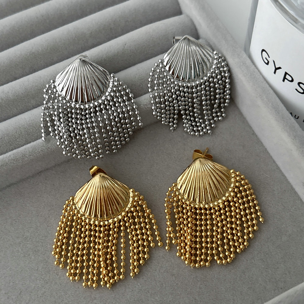 Shell beaded tassel earrings