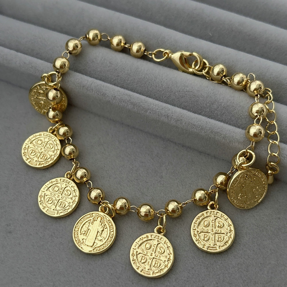 Coin charm beaded bracelet