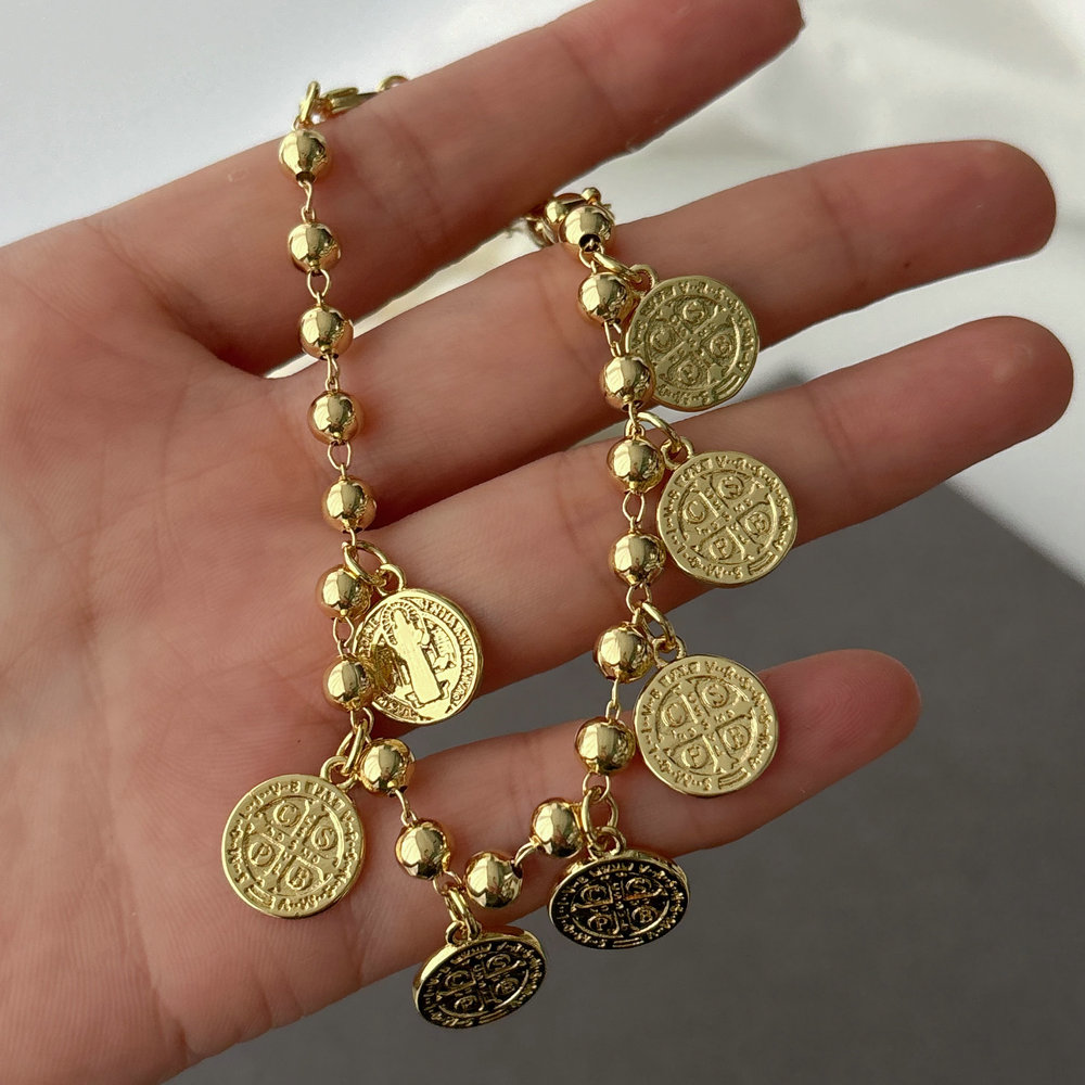Coin charm beaded bracelet