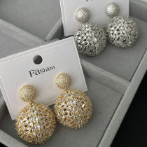 Pave zircon chunky ball earrings