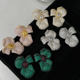 Pave zircon chunky flower earrings