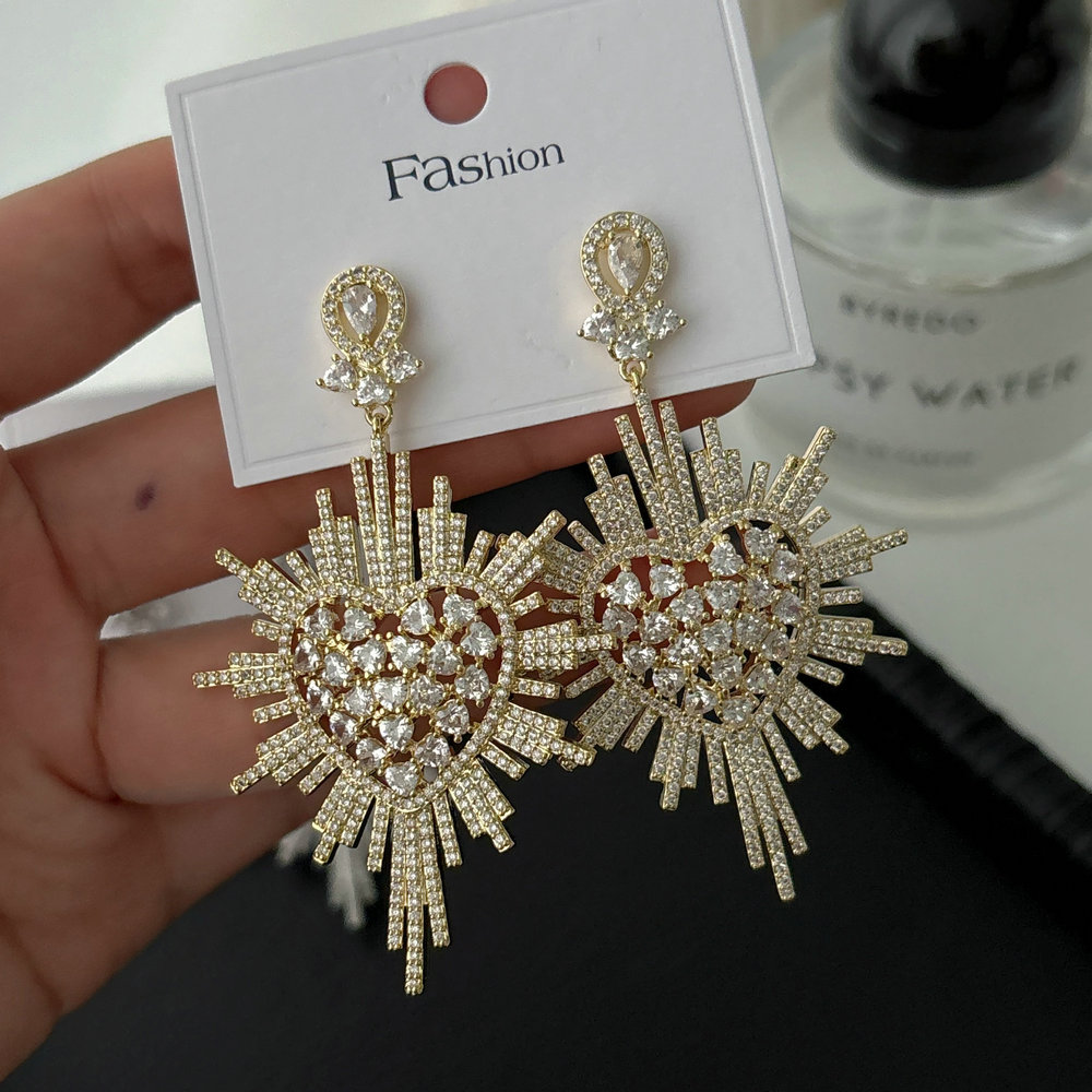 Pave zircon heart earrings