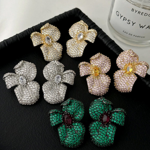 Pave zircon chunky flower earrings