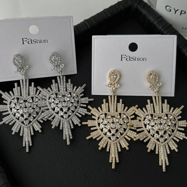 Pave zircon heart earrings