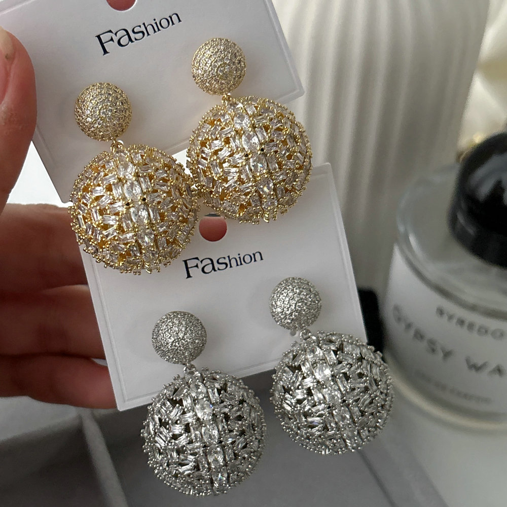 Pave zircon chunky ball earrings