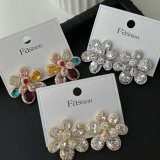 Pave zircon flower earrings