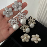 Pave pearl flower earrings