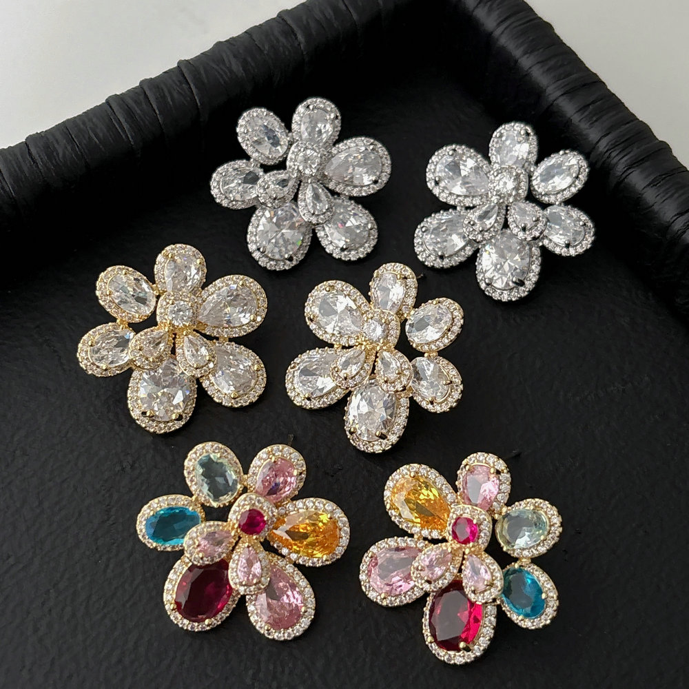 Pave zircon flower earrings