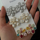 Pave zircon flower earrings