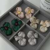 Pave zircon chunky flower earrings