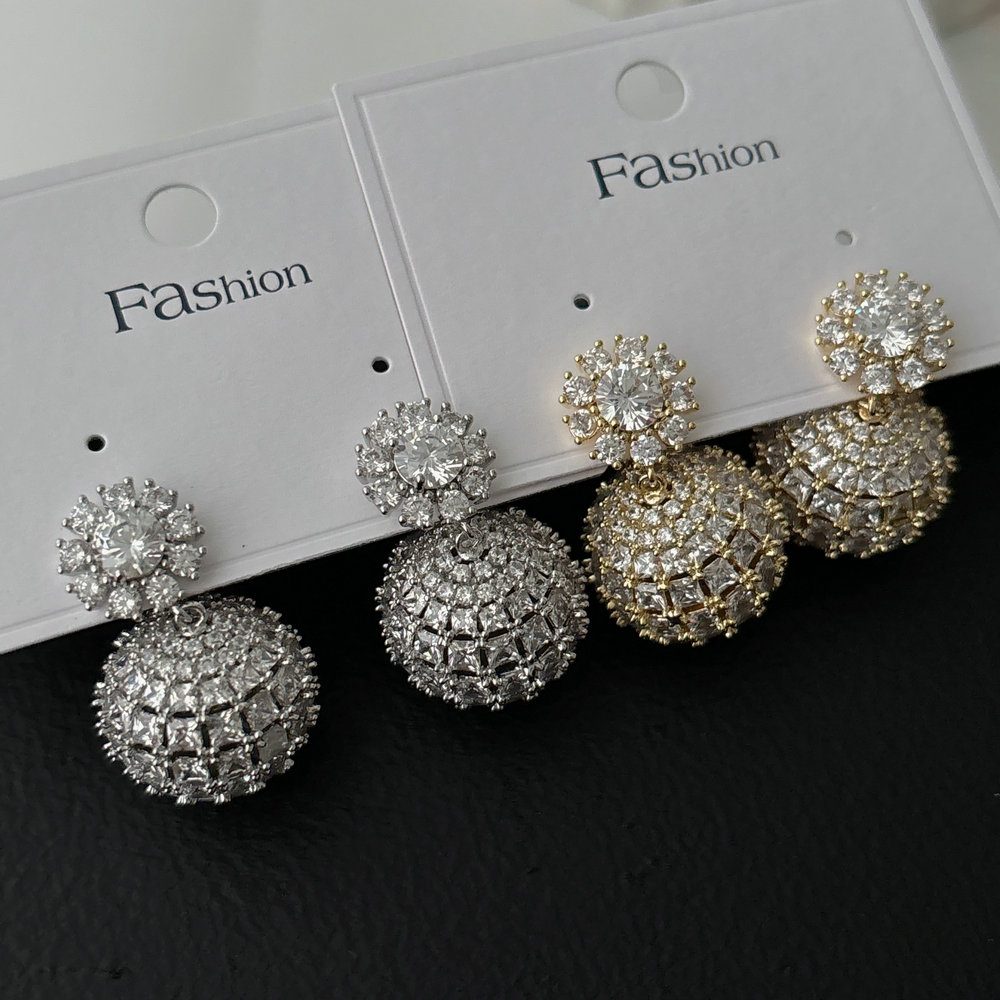Pave zircon ball earrings