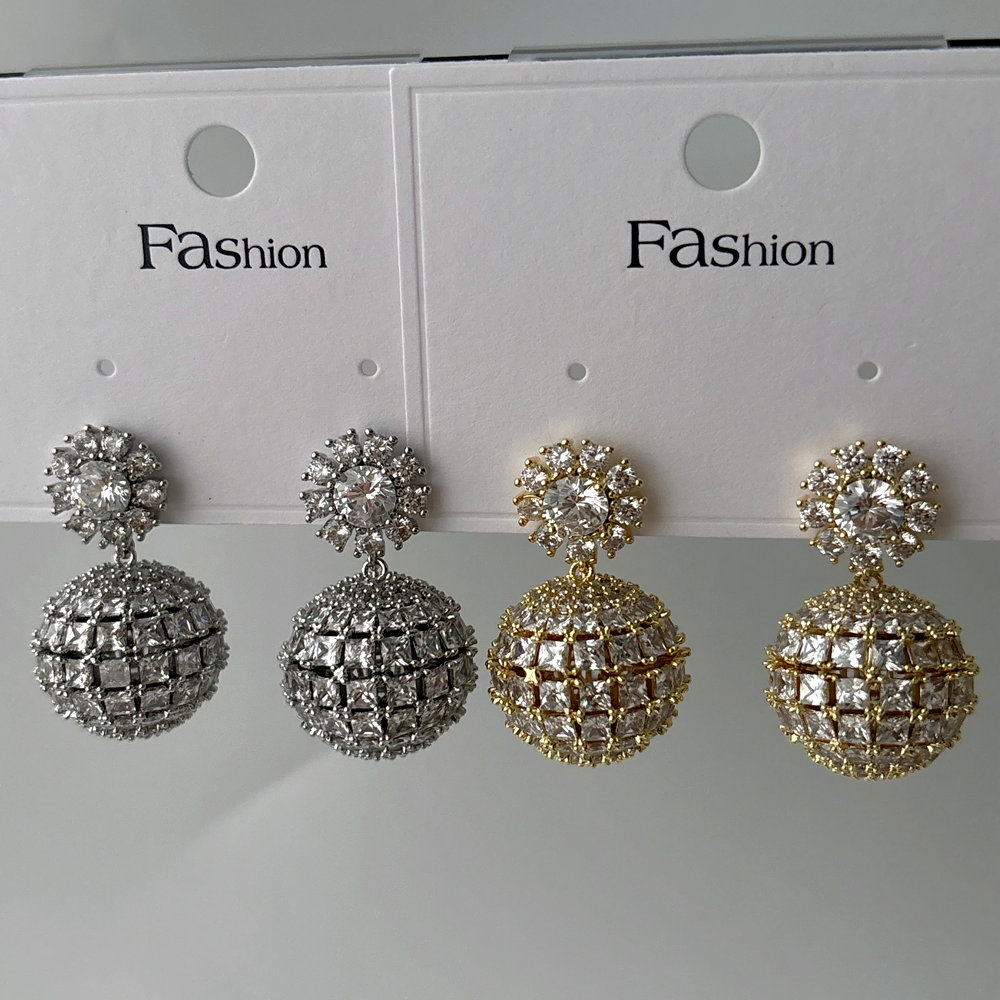 Pave zircon ball earrings